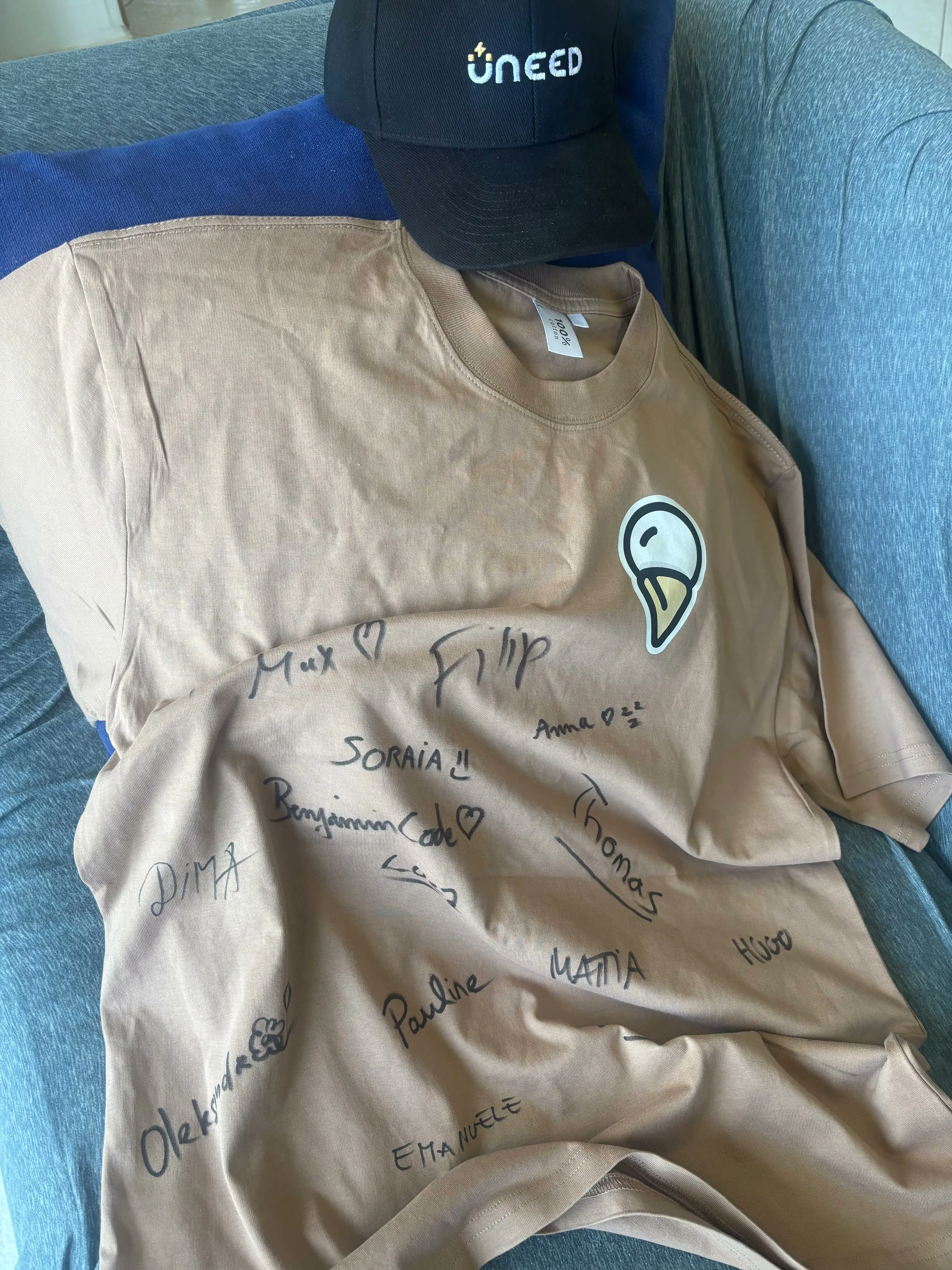 A photo of the T-shirt that all the residents signed.