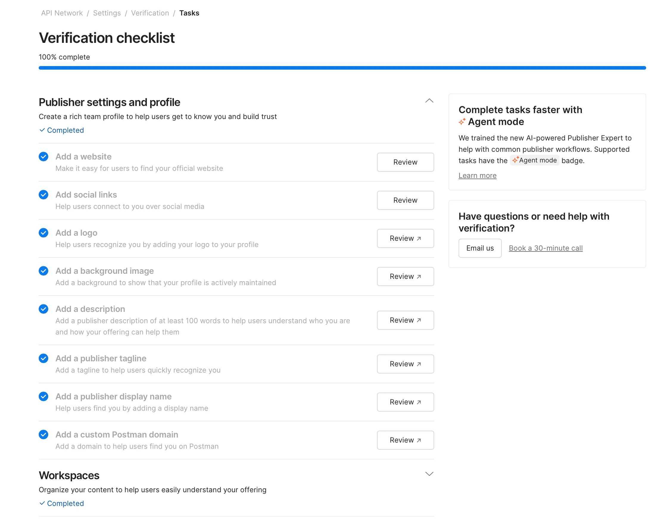 Postman's verification checklist
