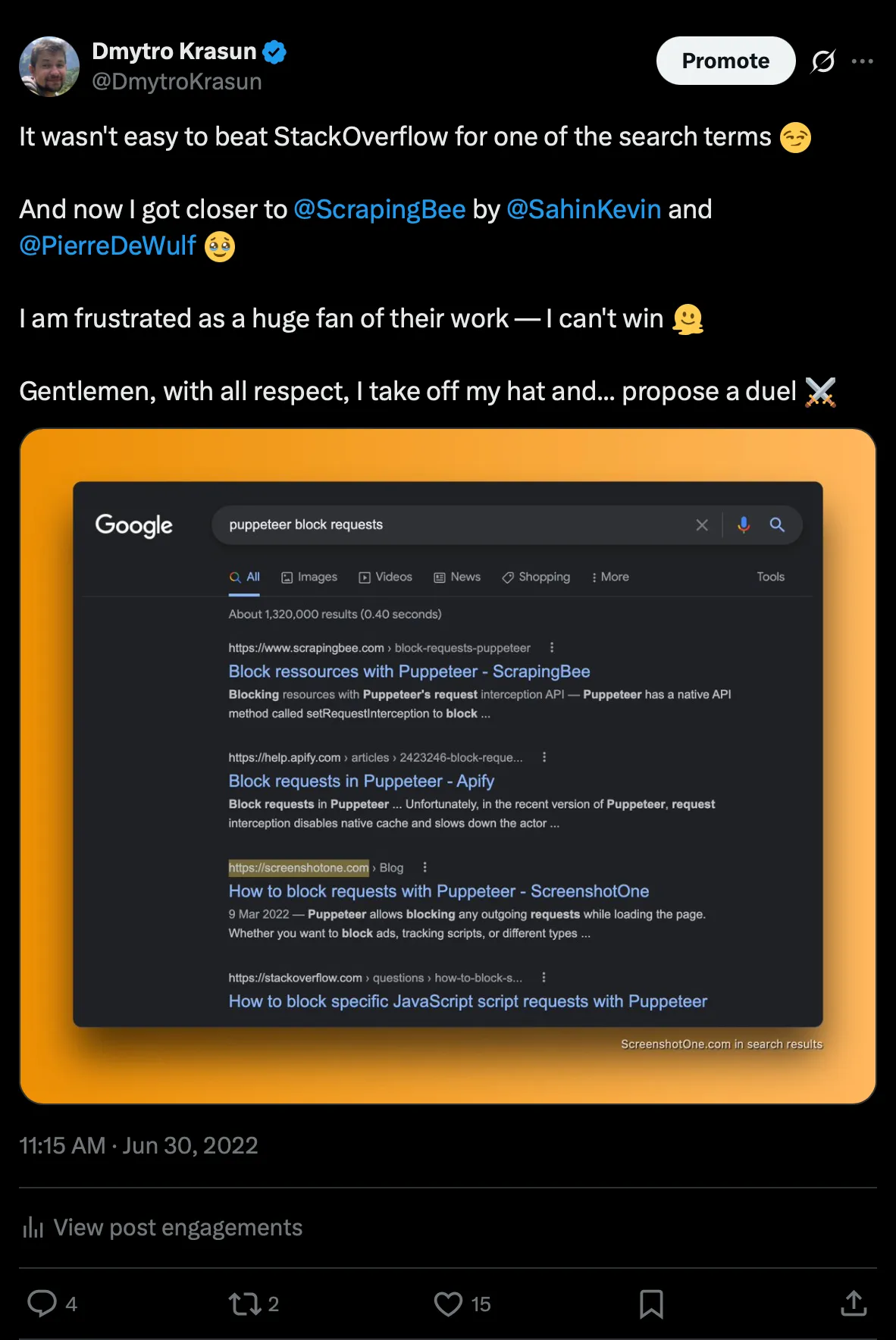 A tweet about ranking